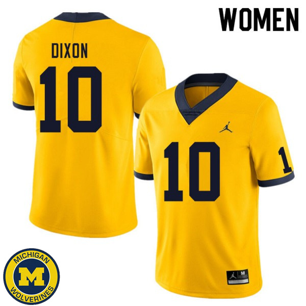 Womens University of Michigan #10 Cristian Dixon Yellow Football Jersey